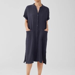 Eileen Fisher Organic Cotton Gauze Mandarin Collar Dress